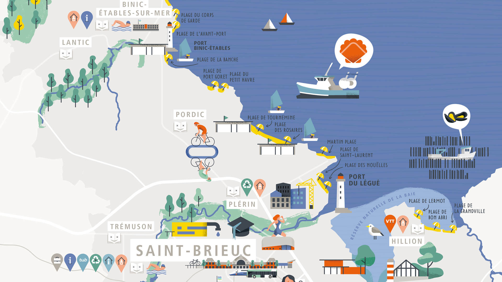 agglomeration ville saint brieuc cotes armor tourisme carte map illustration