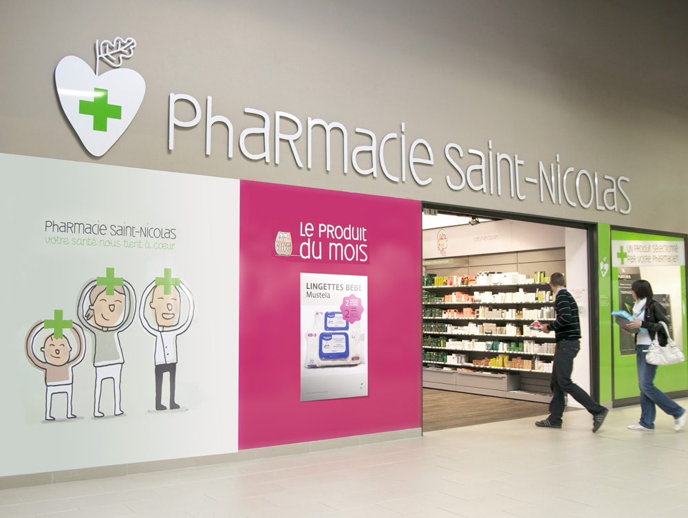 pharmacie saint nicolas identite visuelle logo signaletique entree