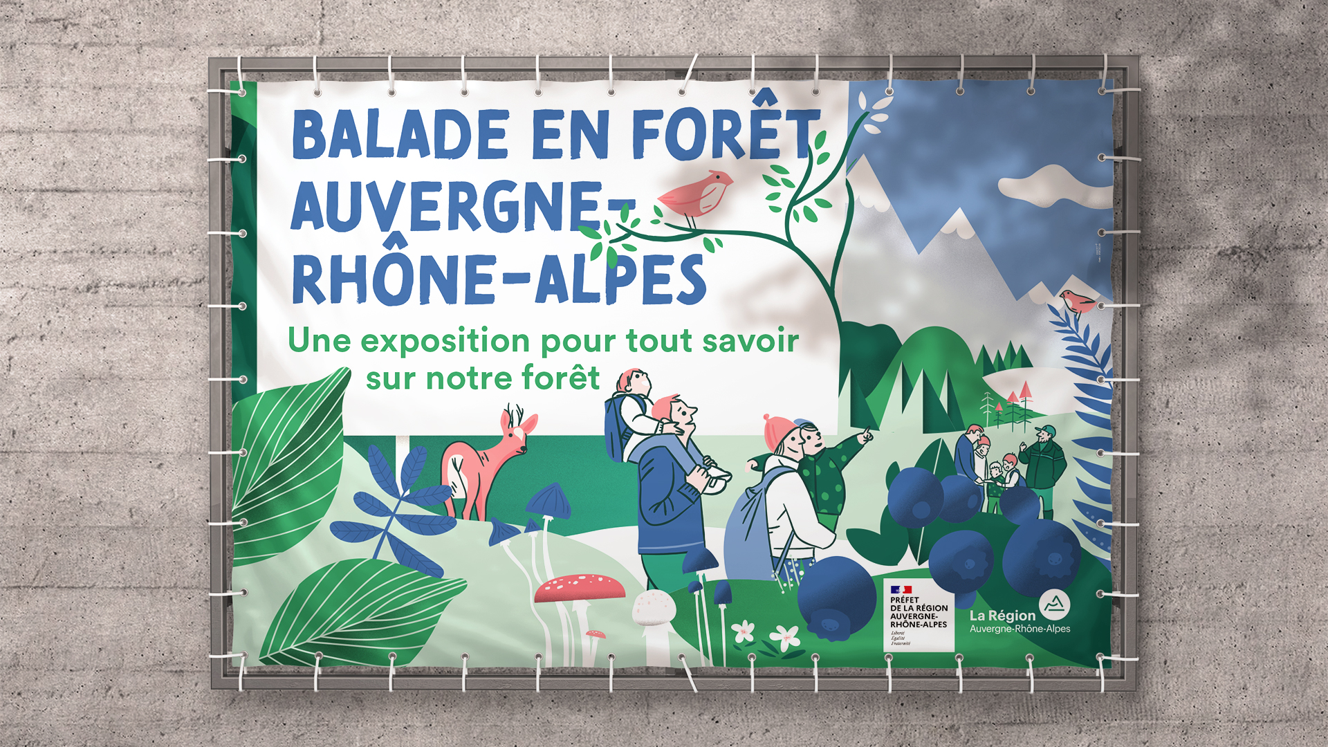 DRAAF Region Auvergne Rhone Alpes Exposition design information balade foret affiche bache