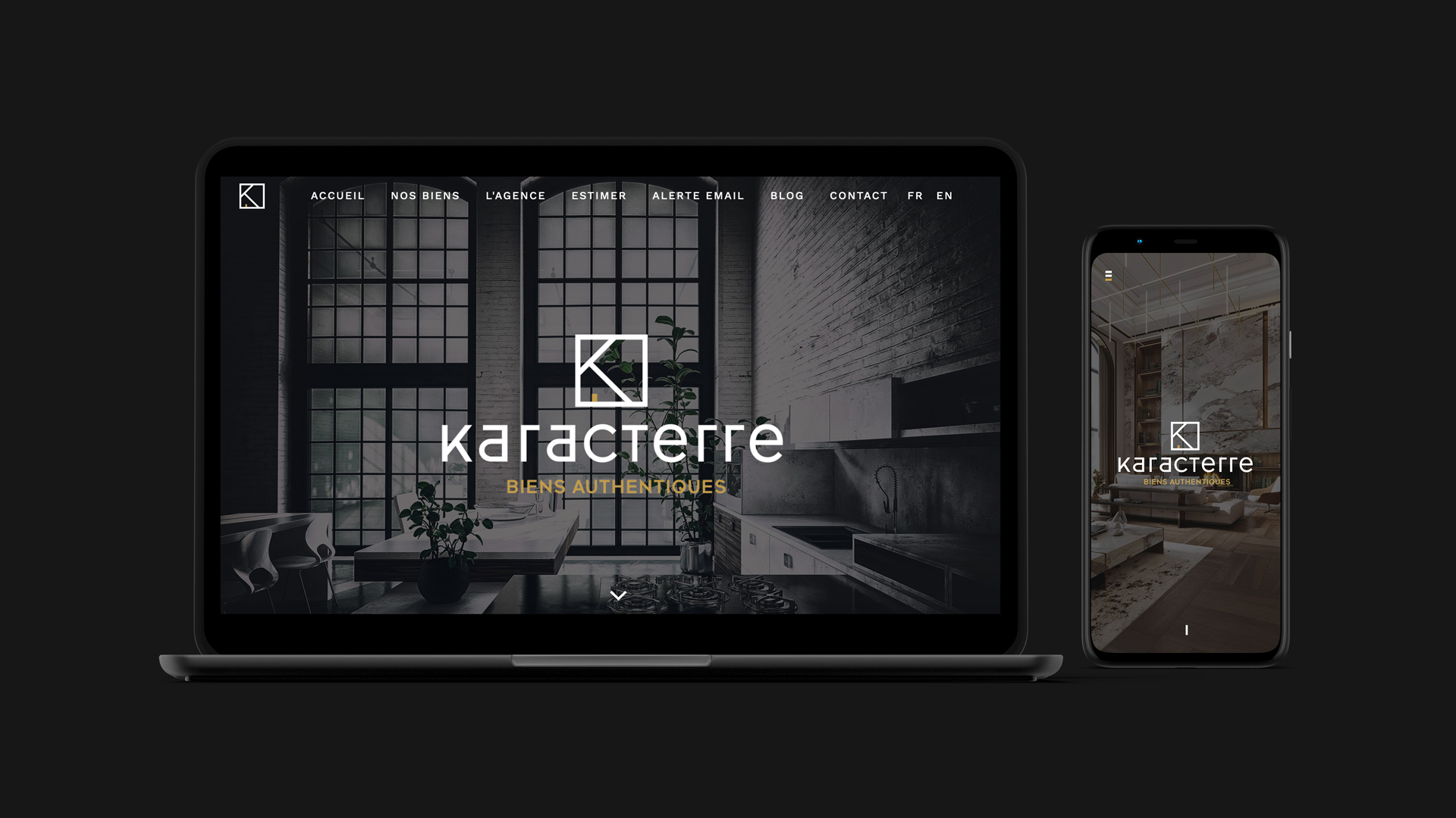 Karacterre agence immobiliere identite visuelle logo site web