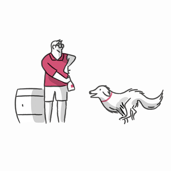 Domaine des Hardiere Illustration Vin cabernet chien homme 595x595 1
