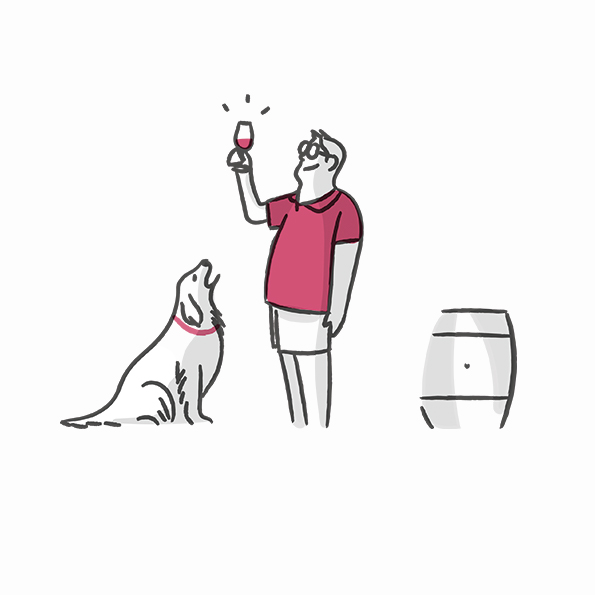 Domaine des Hardiere Illustration Vin rose chien homme 595x595 1