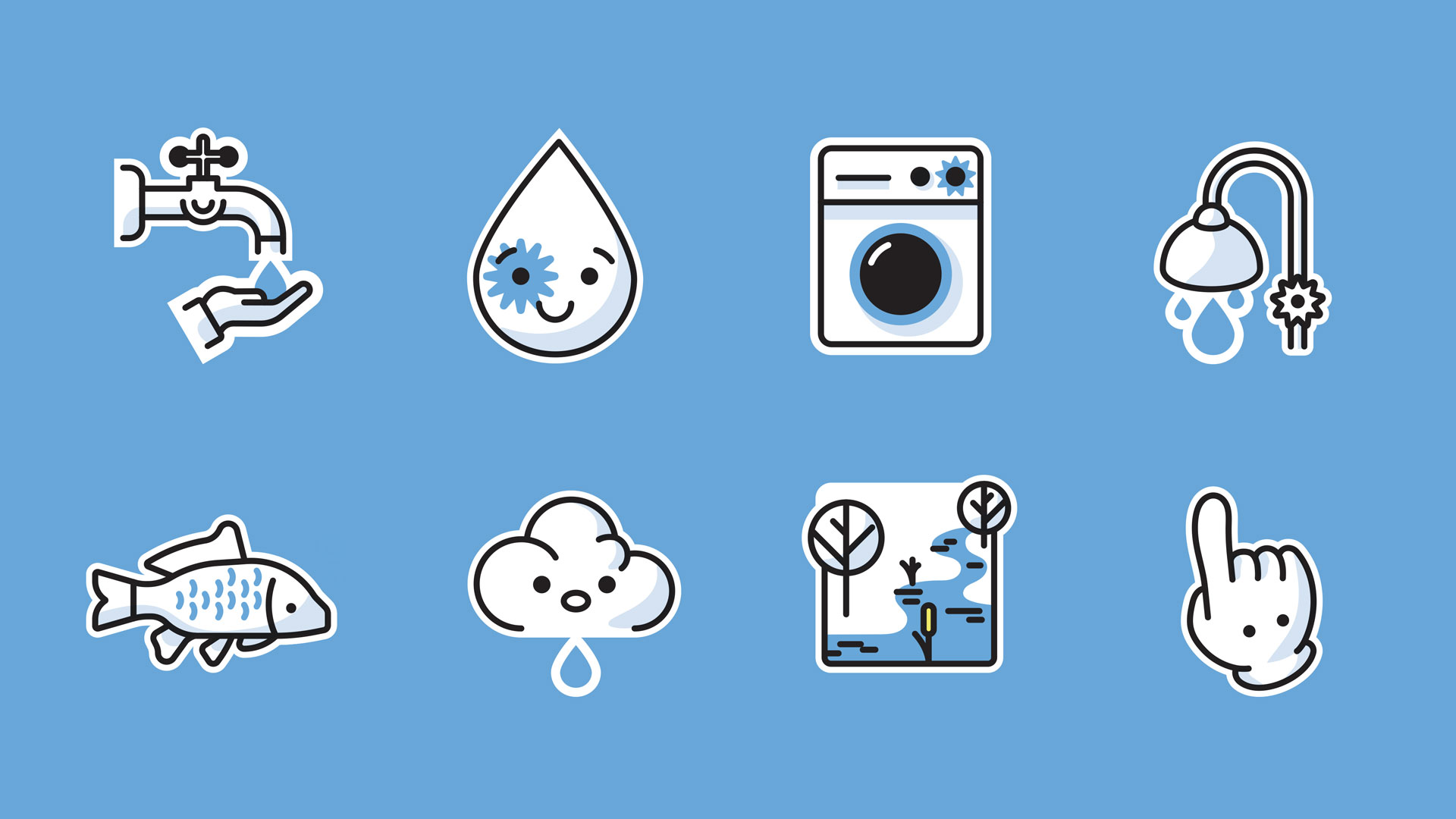 Sticker de communication publique Mollo sur l’eau pour promouvoir les économies d’eau