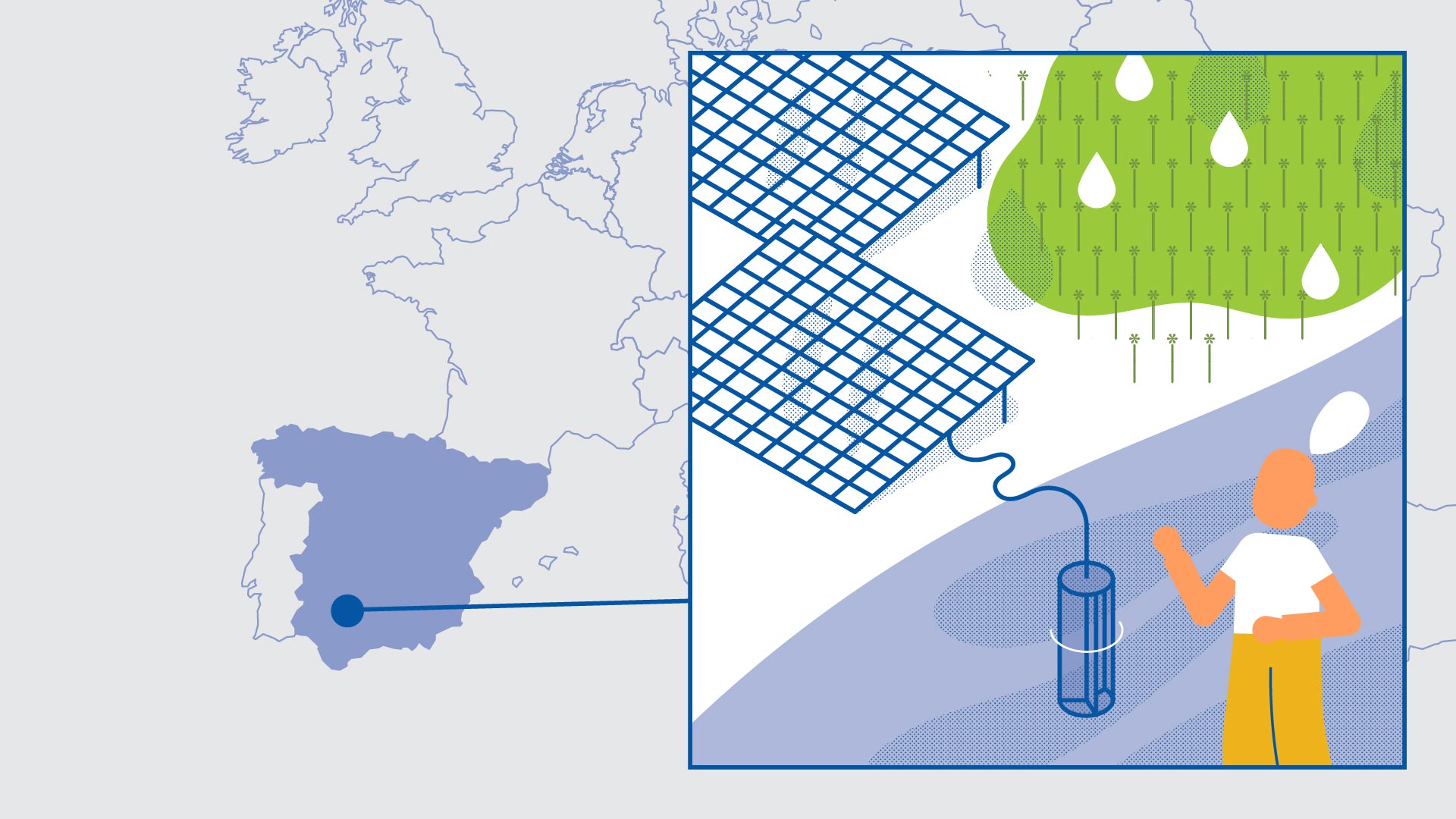 Illustration animée montrant l’usage des énergies renouvelables par les collectivités et entreprises