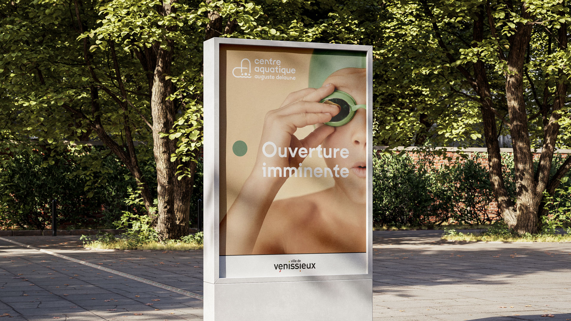 Sucette publicitaire d'annonce d'ouverture du Centre Aquatique Auguste Delaune à Vénissieux