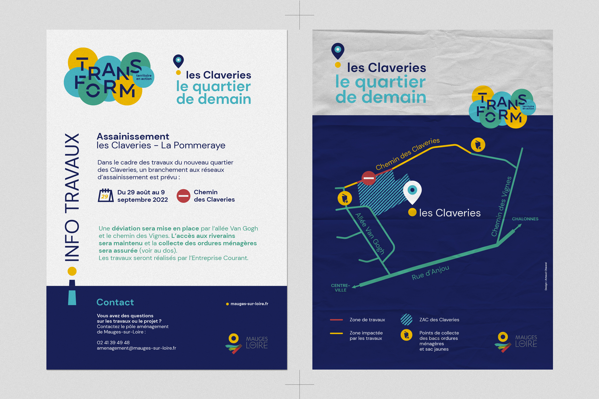 Flyer info travaux Transform et plan de perturbation du chemin des Claveries à La Pommeraye, août 2022